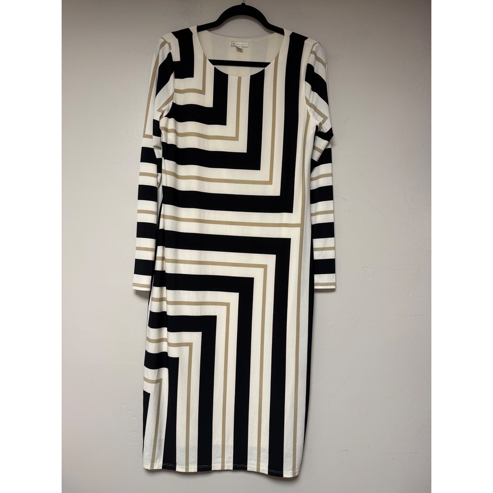 Cato Black, White & Tan Geometric Midi Dress